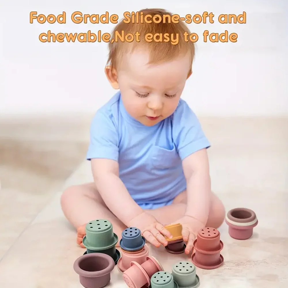 Tazas apilables en silicona para bebé – Montessori con reloj de arena - imagen 3