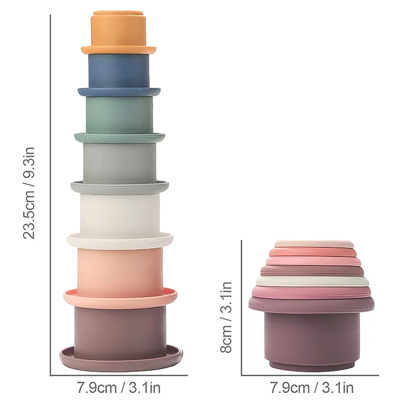 Tazas apilables en silicona para bebé – Montessori con reloj de arena - imagen 4