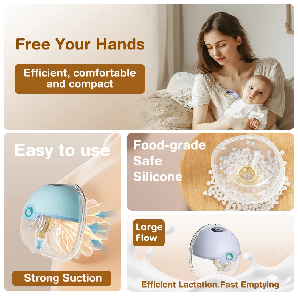 MAMIJOY 1 Uds extractor de leche eléctrico portátil 3 modos 9 niveles de succión 180ml capacidad bajo ruido 1200mAh batería y brida de 18/20/22mm EB28 - imagen 3