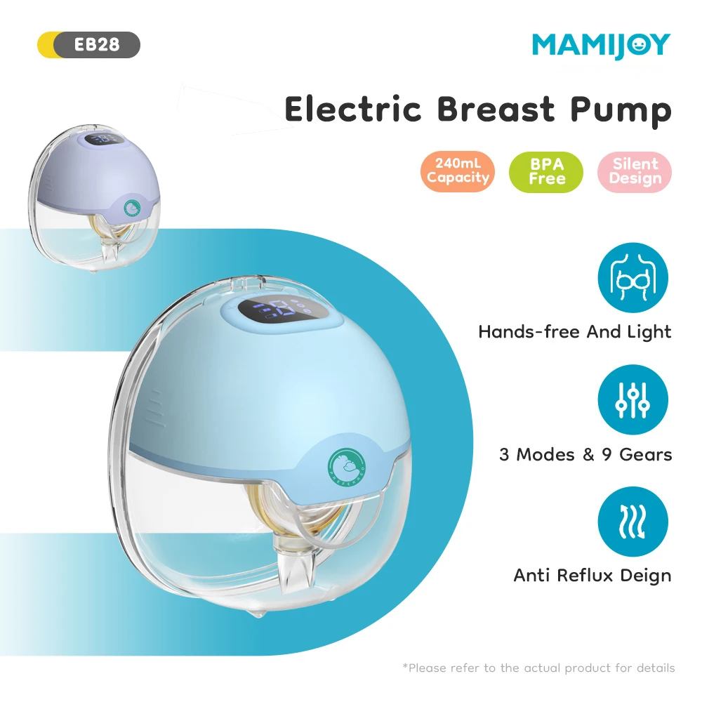 MAMIJOY 1 Uds extractor de leche eléctrico portátil 3 modos 9 niveles de succión 180ml capacidad bajo ruido 1200mAh batería y brida de 18/20/22mm EB28