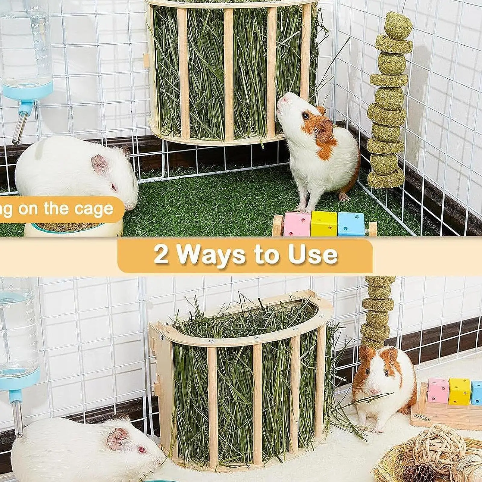 Estante alimentador de heno de conejito, dispensador de hierba de animales pequeños de madera, soporte de alimentación de conejillo de indias para hámster, Chinchilla, ardilla - imagen 4