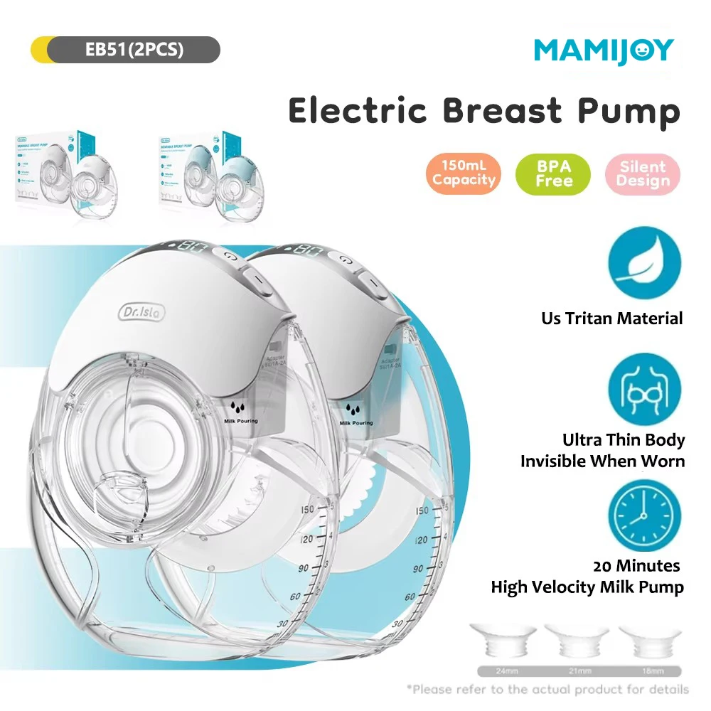 MAMIJOY Extractor de leche eléctrico Invisible, ultrafino y ligero, poco ruido, 3 modos, 12 niveles de succión, regalo, brida de 18/21/24mm EB51