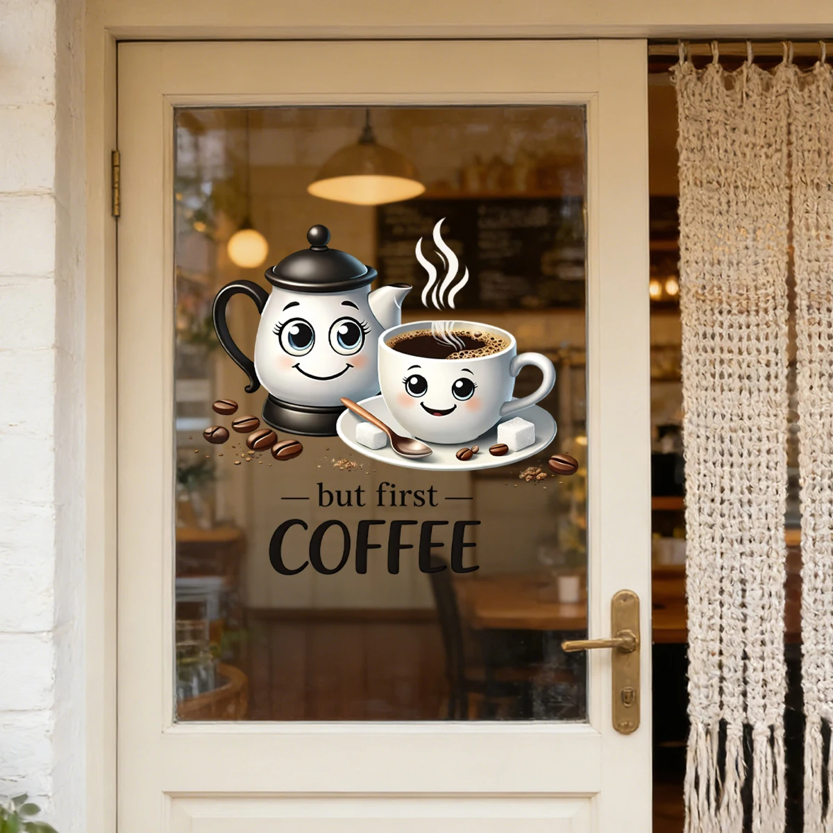 Adhesivo estático decorativo para ventana de cocina – Taza de café - imagen 4
