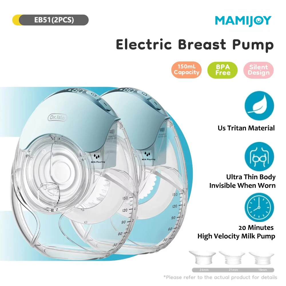 MAMIJOY 2 uds extractor de leche eléctrico portátil ultrafino ultraligero de poco ruido 3 modos 12 niveles de succión con brida de 18/21/24mm EB51