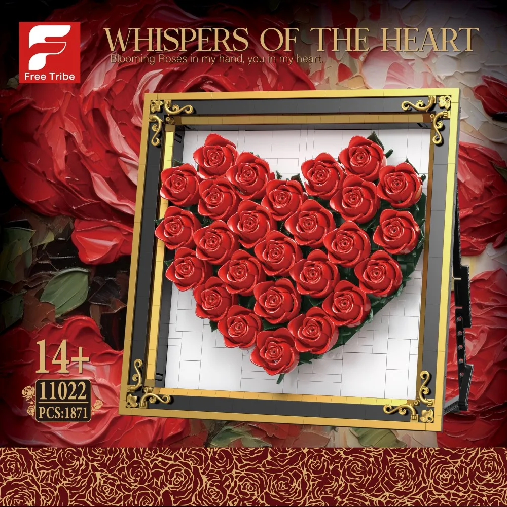 Bloques de construcción de rosas en forma de corazón, marco de fotos, modelo de rosa, adorno de escritorio, juguete para niños, regalo de vacaciones romántico, 1871 Uds.