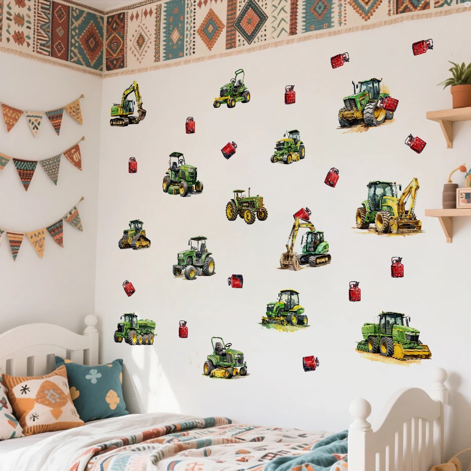 Vinilos decorativos de tractor y excavadora para pared infantil