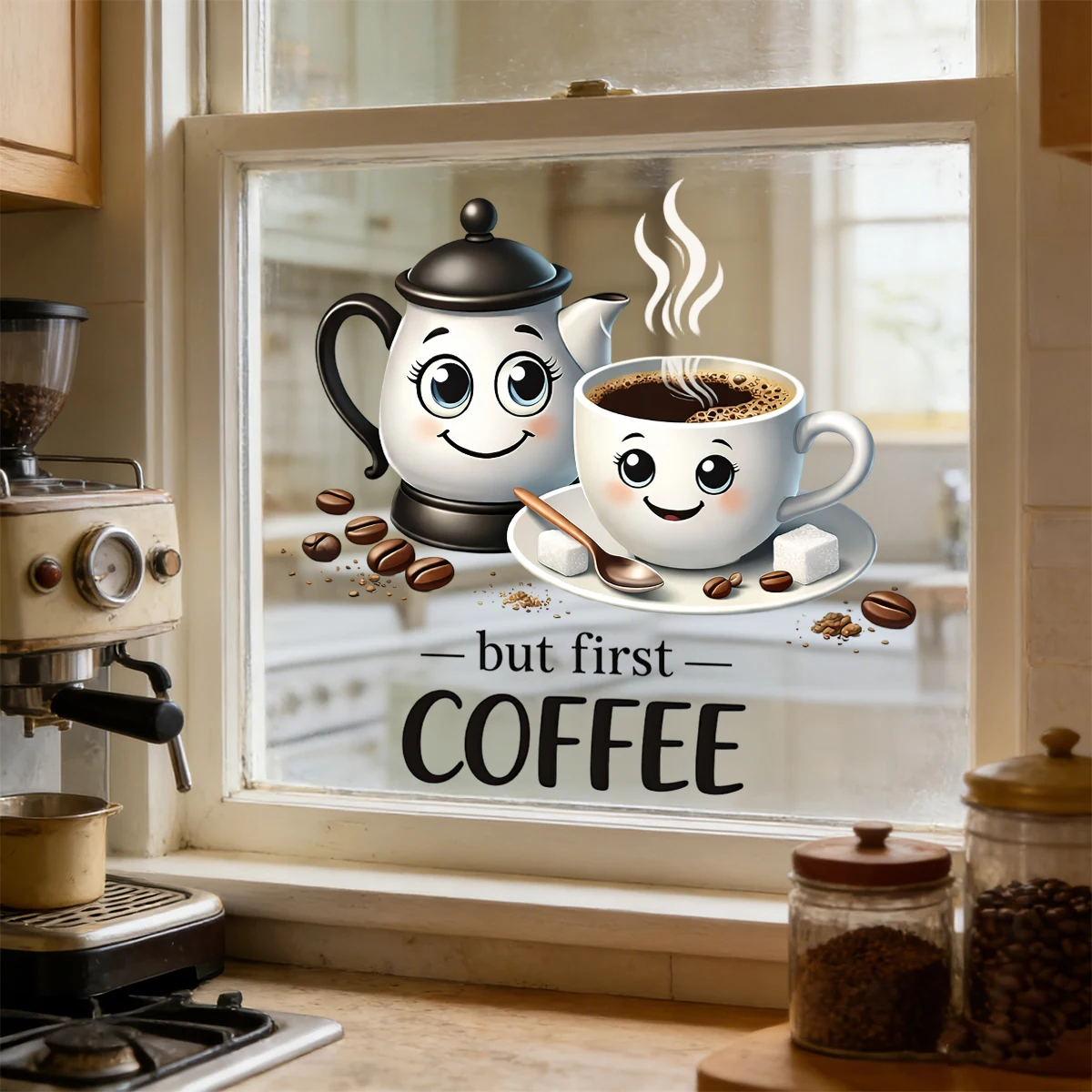 Adhesivo estático decorativo para ventana de cocina – Taza de café - imagen 5