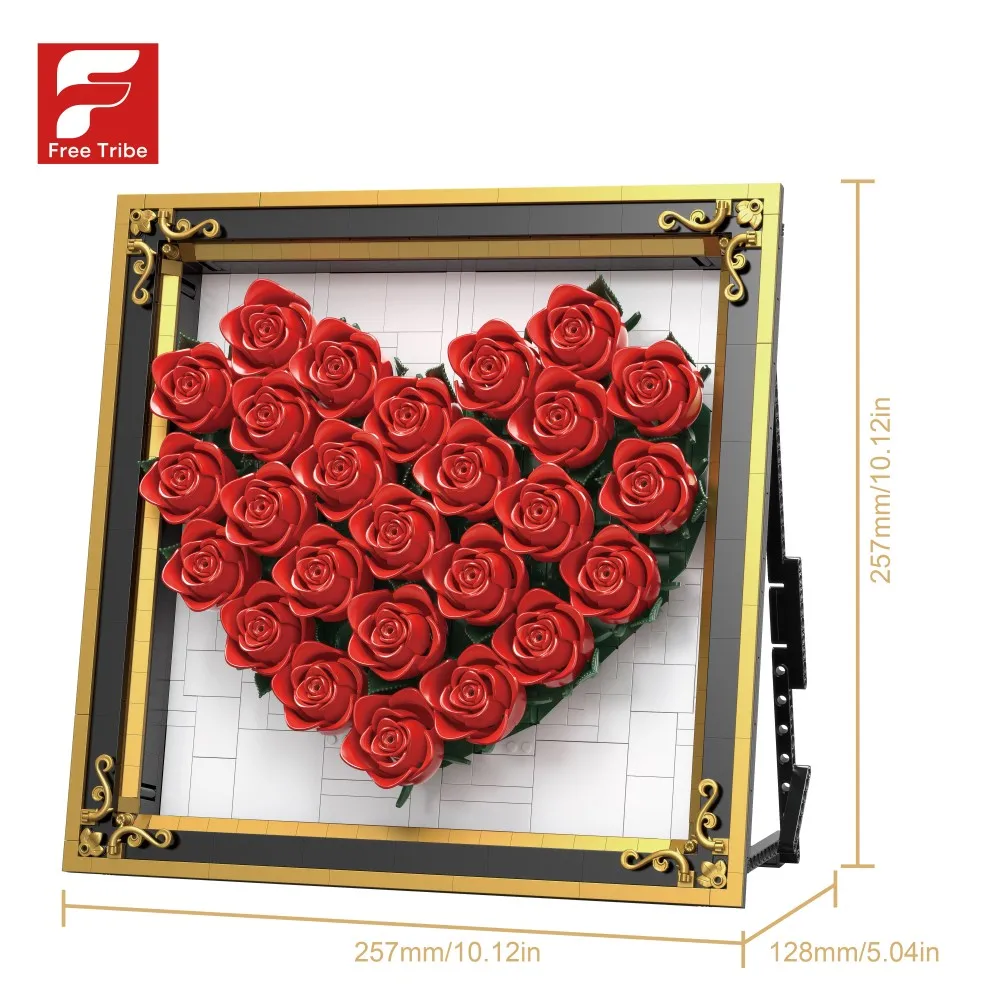 Bloques de construcción de rosas en forma de corazón, marco de fotos, modelo de rosa, adorno de escritorio, juguete para niños, regalo de vacaciones romántico, 1871 Uds. - imagen 4