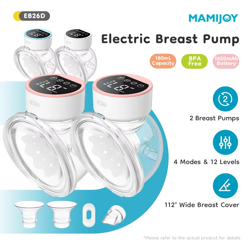 MAMIJOY nuevo 2 uds extractor de leche eléctrico portátil manos libres 4 modos 12 niveles extractor de leche portátil silencioso con brida de 19/24mm