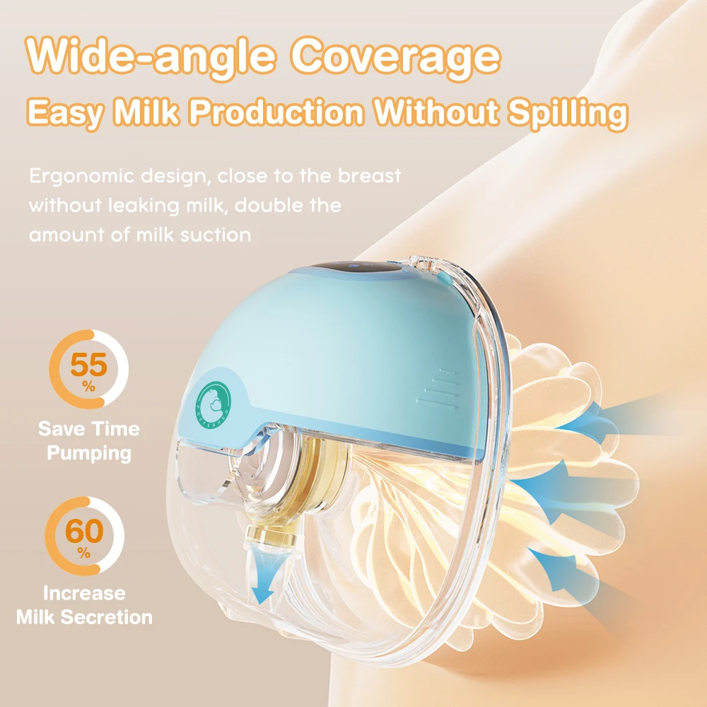 MAMIJOY 1 Uds extractor de leche eléctrico portátil 3 modos 9 niveles de succión 180ml capacidad bajo ruido 1200mAh batería y brida de 18/20/22mm EB28 - imagen 4