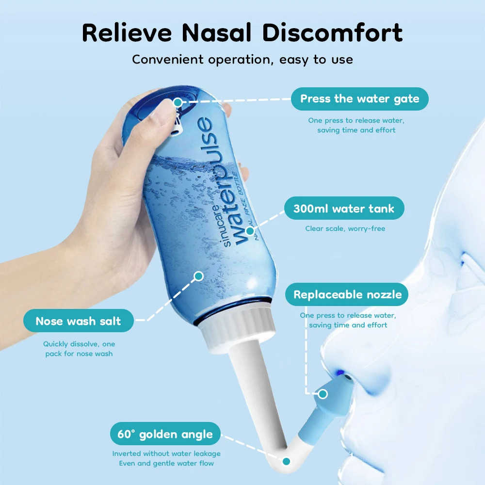 MAMIJOY-Kit de irrigador Nasal de 300ML, 10 paquetes, botella salina y lavado, tratamiento de rinitis alérgica de doble uso para nariz y oreja para adultos y niños - imagen 2