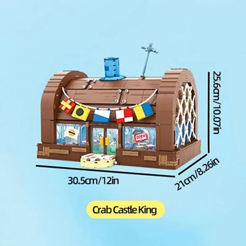 Bloques de construcción de restaurante Krusty Krab de dibujos animados de Bob Esponja, escenas creativas de cantina, modelo de ladrillos, adornos de escritorio, juguete para regalo de chico - imagen 5