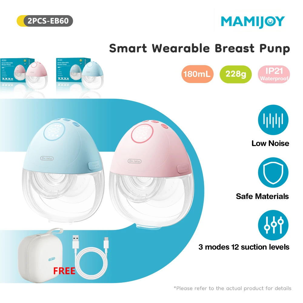 MAMIJOY 2 uds extractor de leche eléctrico portátil Invisible 3 modos de memoria inteligente 12 niveles de succión bolsa de viaje sin ruido BPA-FREE EB60