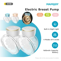 MAMIJOY-extractor de leche eléctrico portátil, 2 uds., con luz nocturna, 4 modos, 15 niveles, carga silenciosa tipo C, 1600mAh con brida de 19/24mm AV32