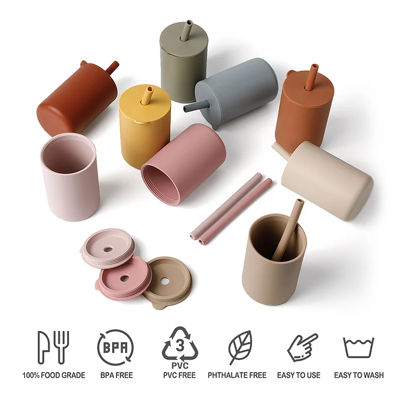Mini taza de agua para niños, taza de entrenamiento portátil para aprender a beber con pajita y tapa, agua potable para niños pequeños, silicona para bebés - imagen 5