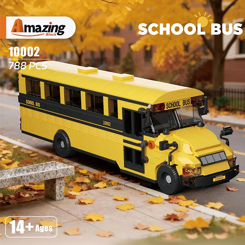 Bloques de construcción autobús escolar clásico amarillo para niños