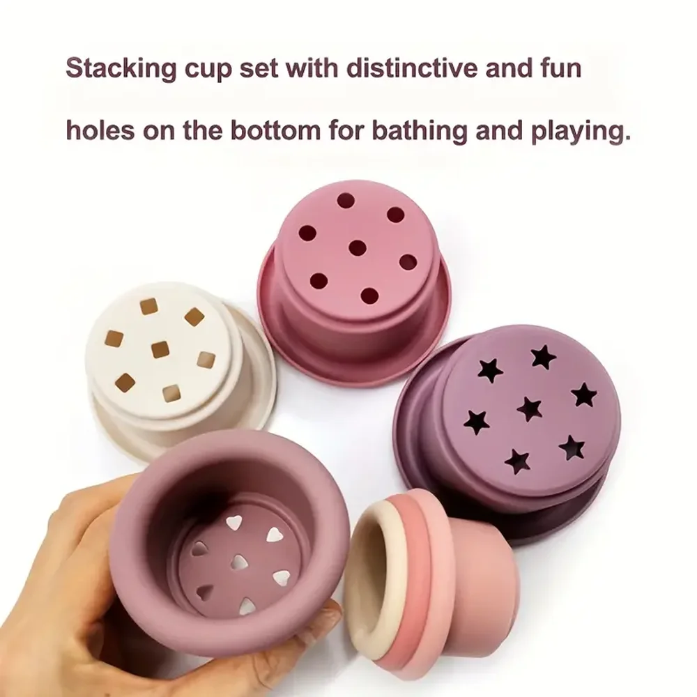 Tazas apilables en silicona para bebé – Montessori con reloj de arena - imagen 2