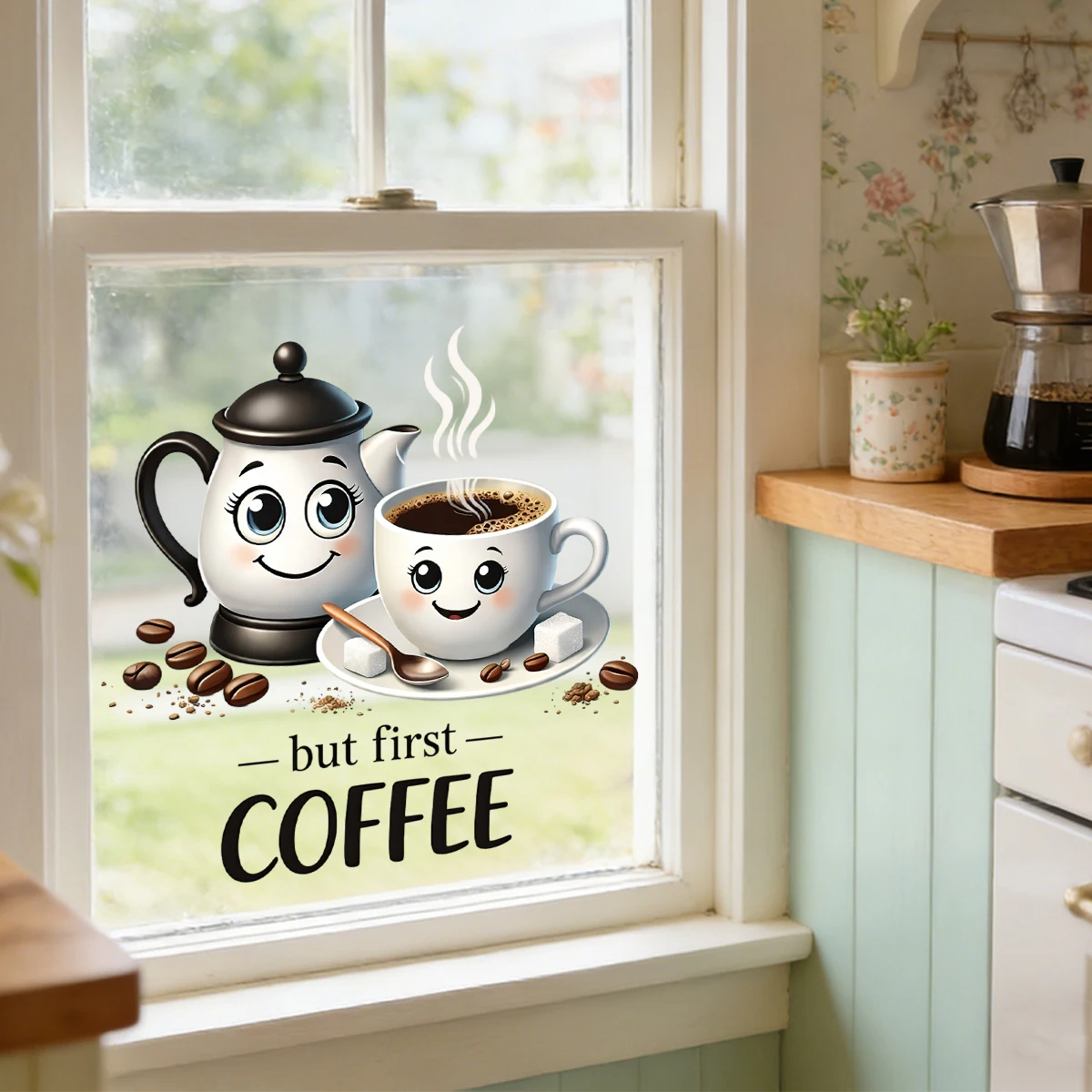 Adhesivo estático decorativo para ventana de cocina – Taza de café - imagen 3