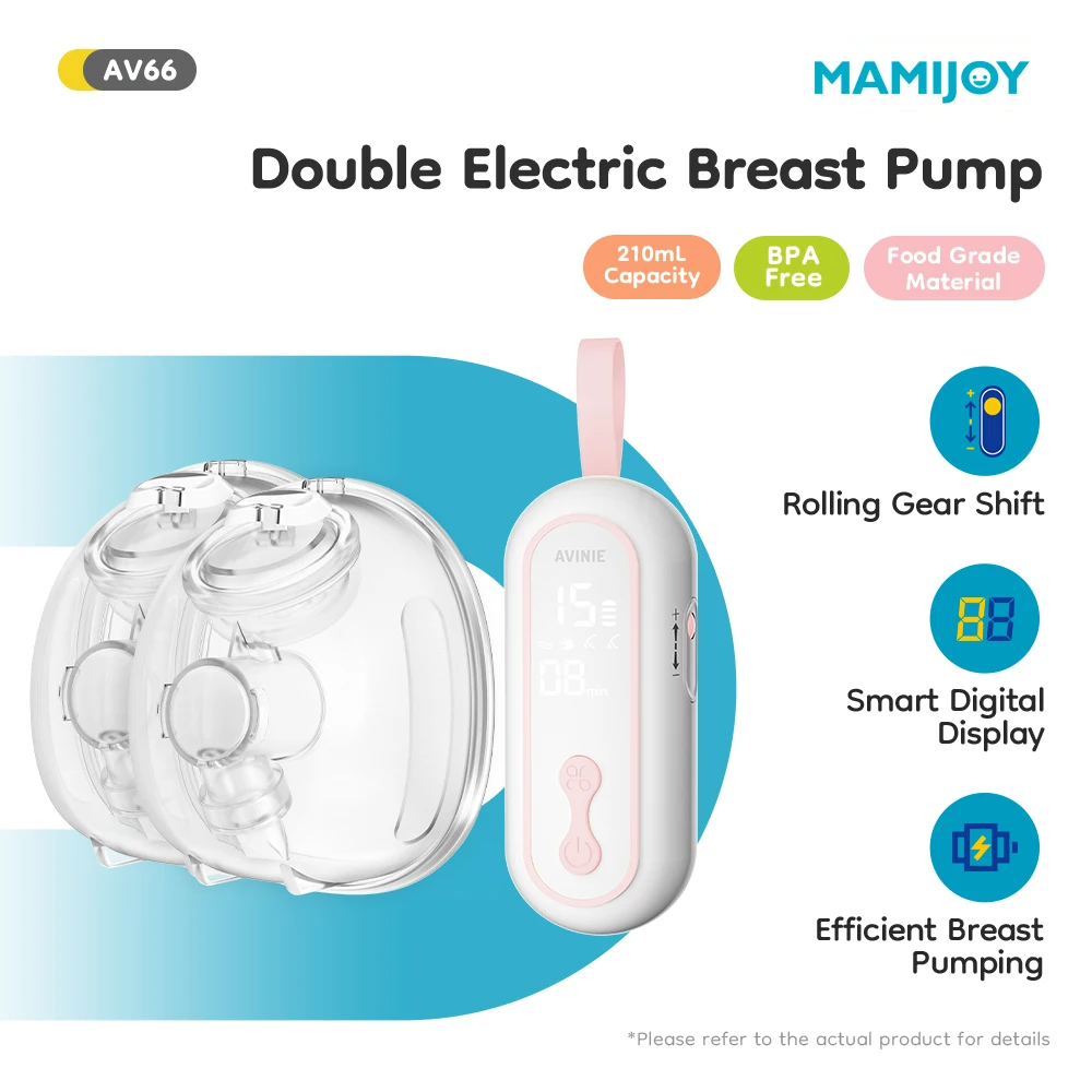 Extractor de leche portátil MAMIJOY AV66, extractor de lactancia portátil de poco ruido con 4 modos, 15 niveles, extractor de leche materna doble eléctrico