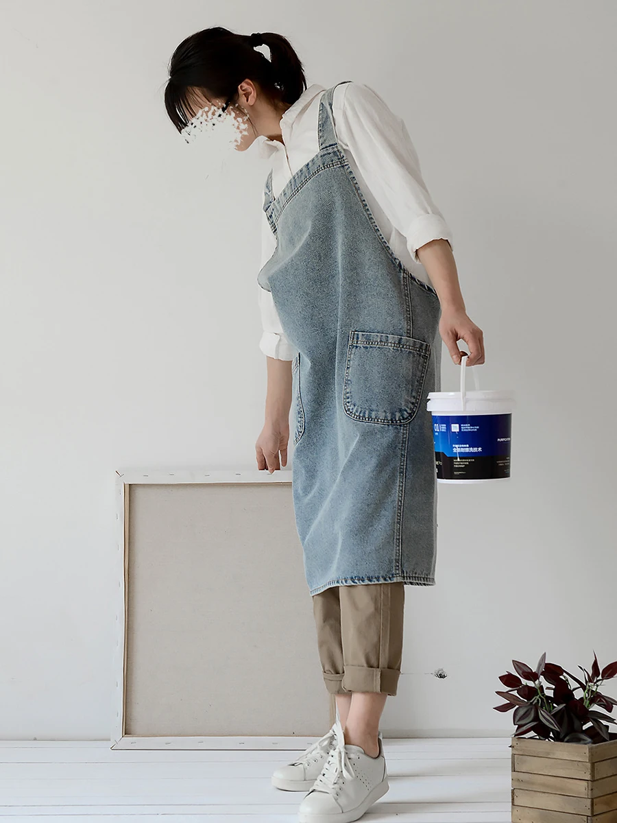Vestido coreano para mujer, delantal vaquero para mujer, tela de algodón, jardín, cocina, hornear, delantales de cocina, accesorios de limpieza del hogar - imagen 5