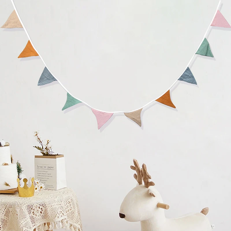 Banderines triangulares de algodón, decoración de flores para habitación de niños, bandera colgante para festival de jardín de infantes - imagen 2