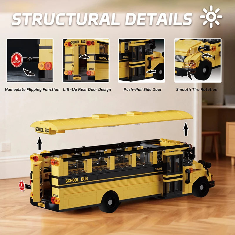 Bloques de construcción autobús escolar clásico amarillo para niños - imagen 2