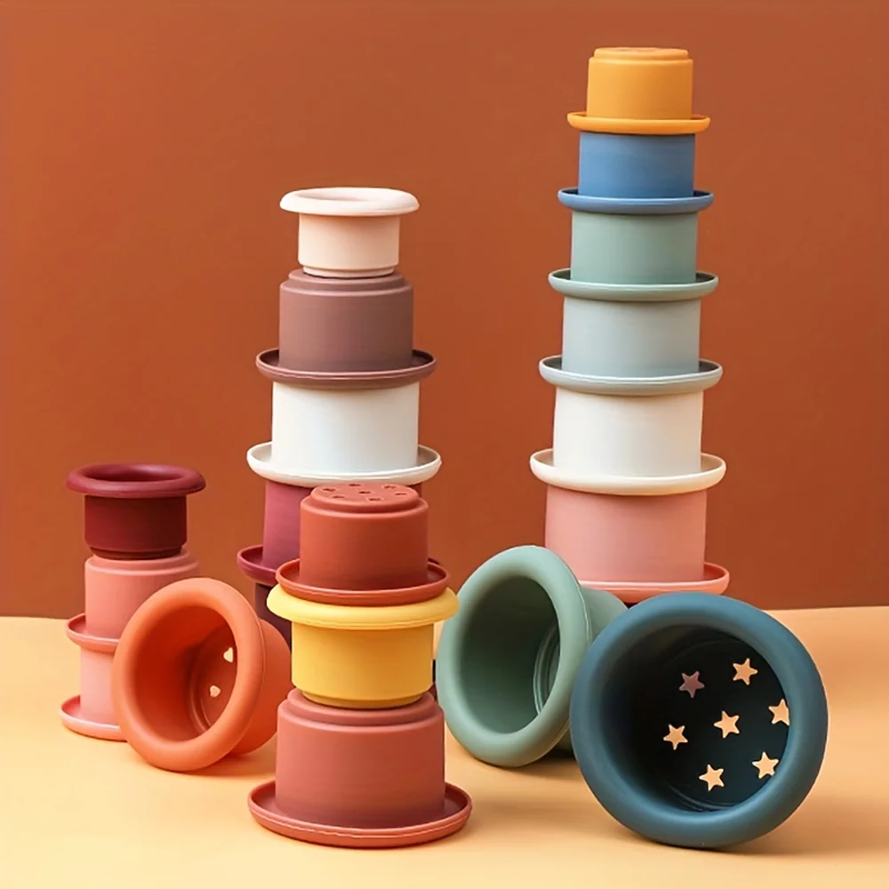 Tazas apilables en silicona para bebé – Montessori con reloj de arena