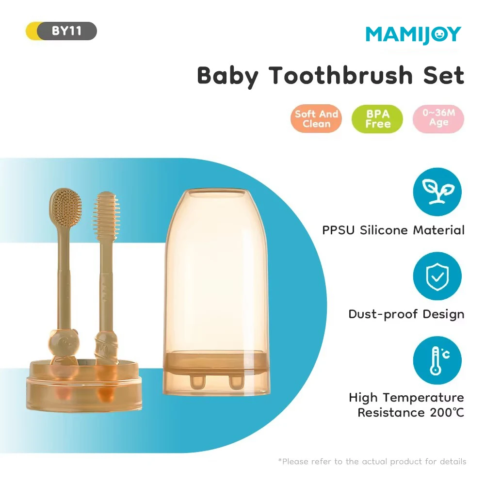 MAMIJOY-cepillo de lengua de silicona 3 en 1 para bebé, cepillo de dientes para cuidado bucal, cepillo de dientes de entrenamiento con cubierta sin BPA BY11
