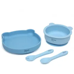 Kiokids Vajilla de Silicona para Bebé – Platos y Cubiertos