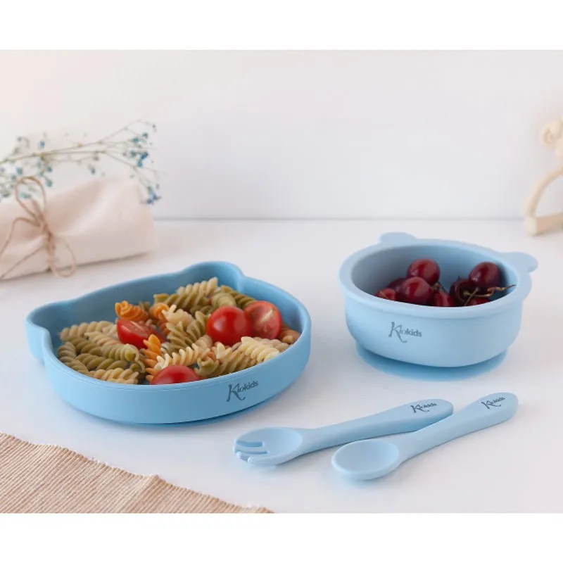 Kiokids Vajilla de Silicona para Bebé – Platos y Cubiertos - imagen 2