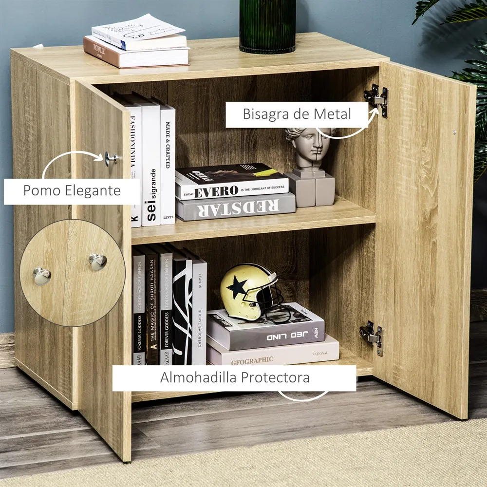 HOMCOM Aparador de Salón con 2 Puertas Armario Auxiliar con 2 Estantes para Libros Ropa Juguetes Estilo Moderno 70x39x70 cm - imagen 4