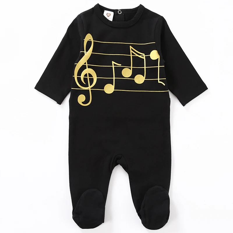 Body para bebé, pijamas de manga larga, monos negros para bebé, ropa de música dorada, pijamas para niños y niñas