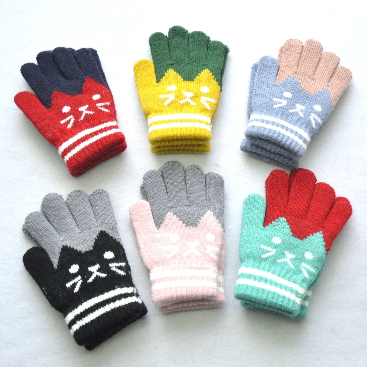 KF194 Guantes de lana de terciopelo niños 6-11 - Manoplas con gatos - imagen 4