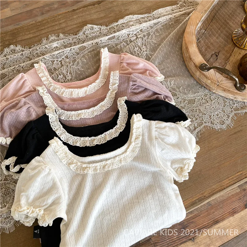 Camisa de algodón con encaje para niña verano - imagen 2