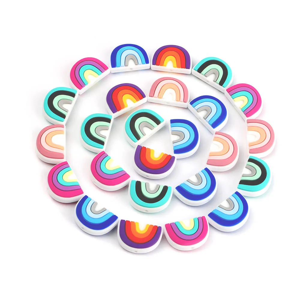 10 Uds. De cuentas de silicona de arcoíris para bebé, mordedor de silicona de calidad alimentaria para dientes, accesorios de cadena de chupete DIY, juguetes para bebé - imagen 3