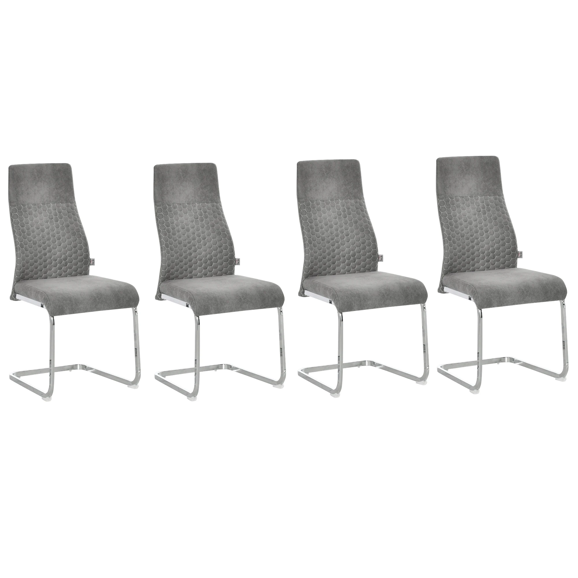 HOMCOM Set de 4 Sillas de Comedor Tapizadas en Terciopelo con Asiento Acolchado y Patas de Metal Sillas Cantilever Modernas 45x61x98 cm Gris