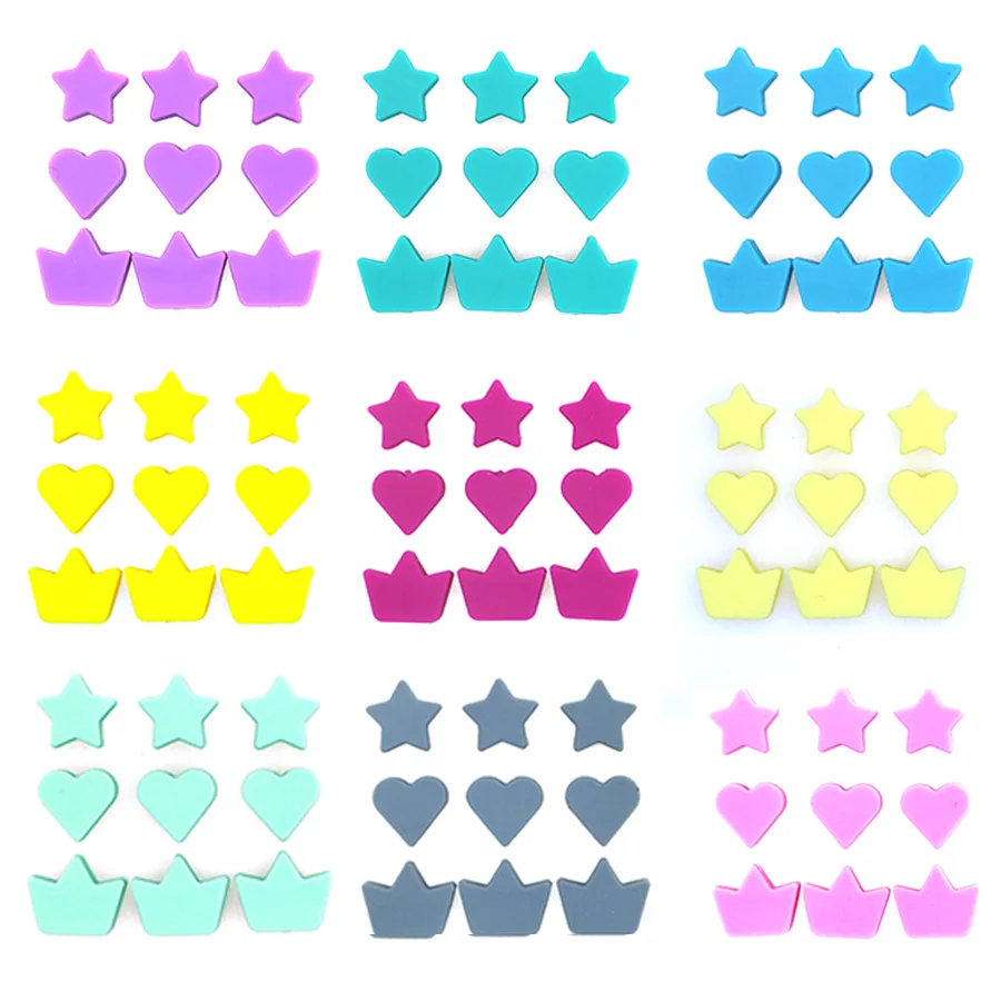 Cuentas de silicona de 30 piezas, Mini estrella/corazón/corona para hacer collar, pulsera, joyería, cadena de pezón para bebé, cuentas para masticar, sin BPA