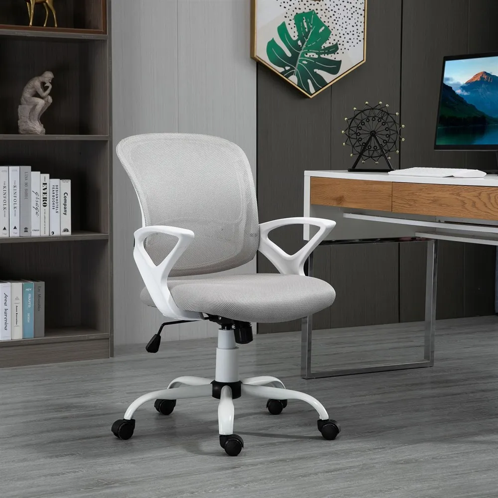 Vinsetto Silla de Oficina Ergonómica Silla de Escritorio Basculante con Altura Ajustable Giratorio 360° y Soporte Lumbar Gris - imagen 2