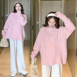 Suéteres de maternidad de punto rosa para mujeres embarazadas, ropa bonita de moda coreana, Tops de embarazo, Chic, otoño e invierno, n. ° 219