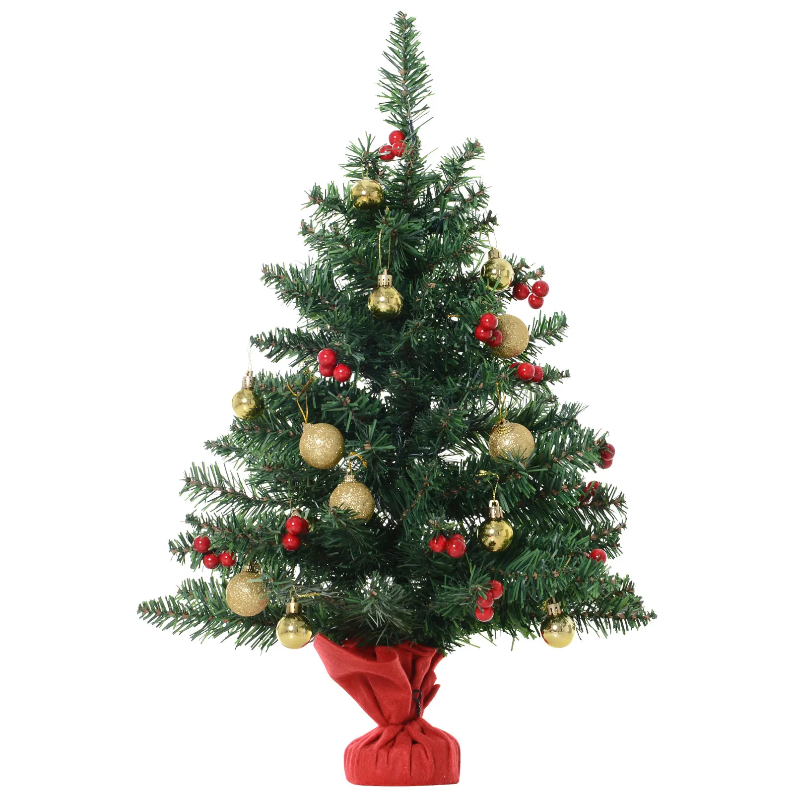 HOMCOM Mini Árbol de Navidad 60cm Artificial Árbol de Pino Decoración Navideña con Soporte Metálico 73 Ramas Verde PVC