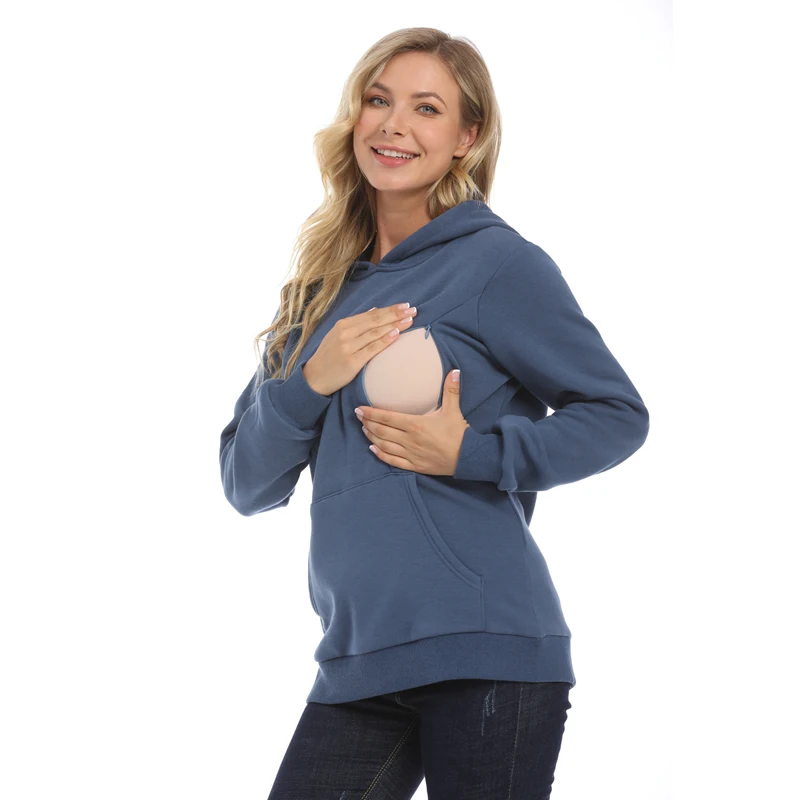 Sudadera con capucha de maternidad de invierno, ropa de lactancia, suéter de lana cálido para embarazadas, apertura de alimentación con cremallera, talla grande S a XXXL - imagen 4