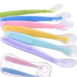 Cuchara de silicona para bebés con sensor de temperatura