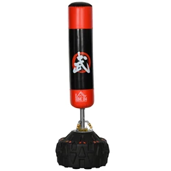 HOMCOM Saco de Boxeo de Pie para Adultos Base Grande Rellenable de Arena 60 kg / Agua 50 kg Resortes Amortiguador Negro y Rojo