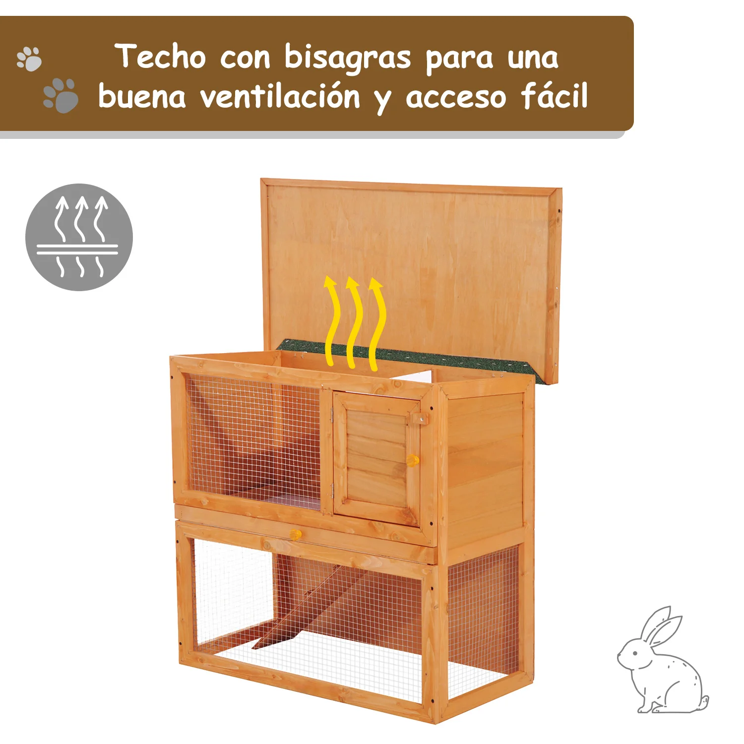 PawHut Conejera Madera Jaula para Conejos o Casa para Animales Pequeños 90x45x80cm Área de Juego - imagen 5