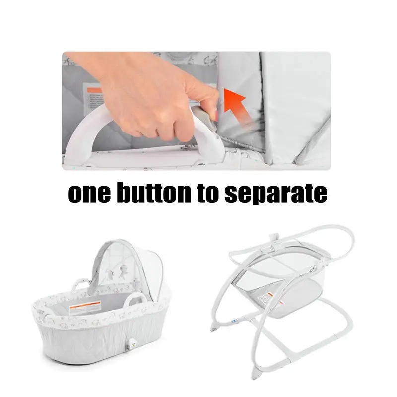 Cama mecedora para bebé 2 en 1 con estante para juguetes, una llave de moisés a cuna, marco de tubo de acero grueso, cuna mecedora musical infantil - imagen 4