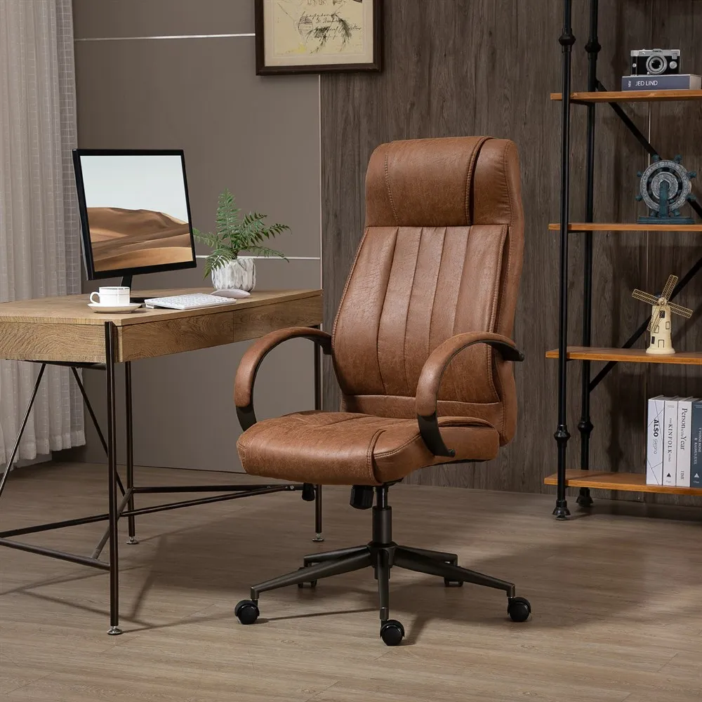 Vinsetto Silla de Oficina Silla de Escritorio Giratoria con Altura Ajustable Reposacabezas Reposabrazos y Respaldo Acolchados Carga 120 kg 65x71,5x114-122 cm Marrón - imagen 2