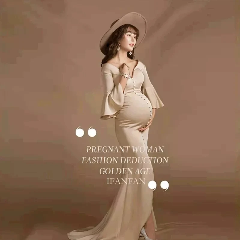 Vestidos de maternidad de sirena elegantes para sesión de fotos, Vestido largo de embarazo, accesorio de fotografía, vestido Maxi con sombrero - imagen 4