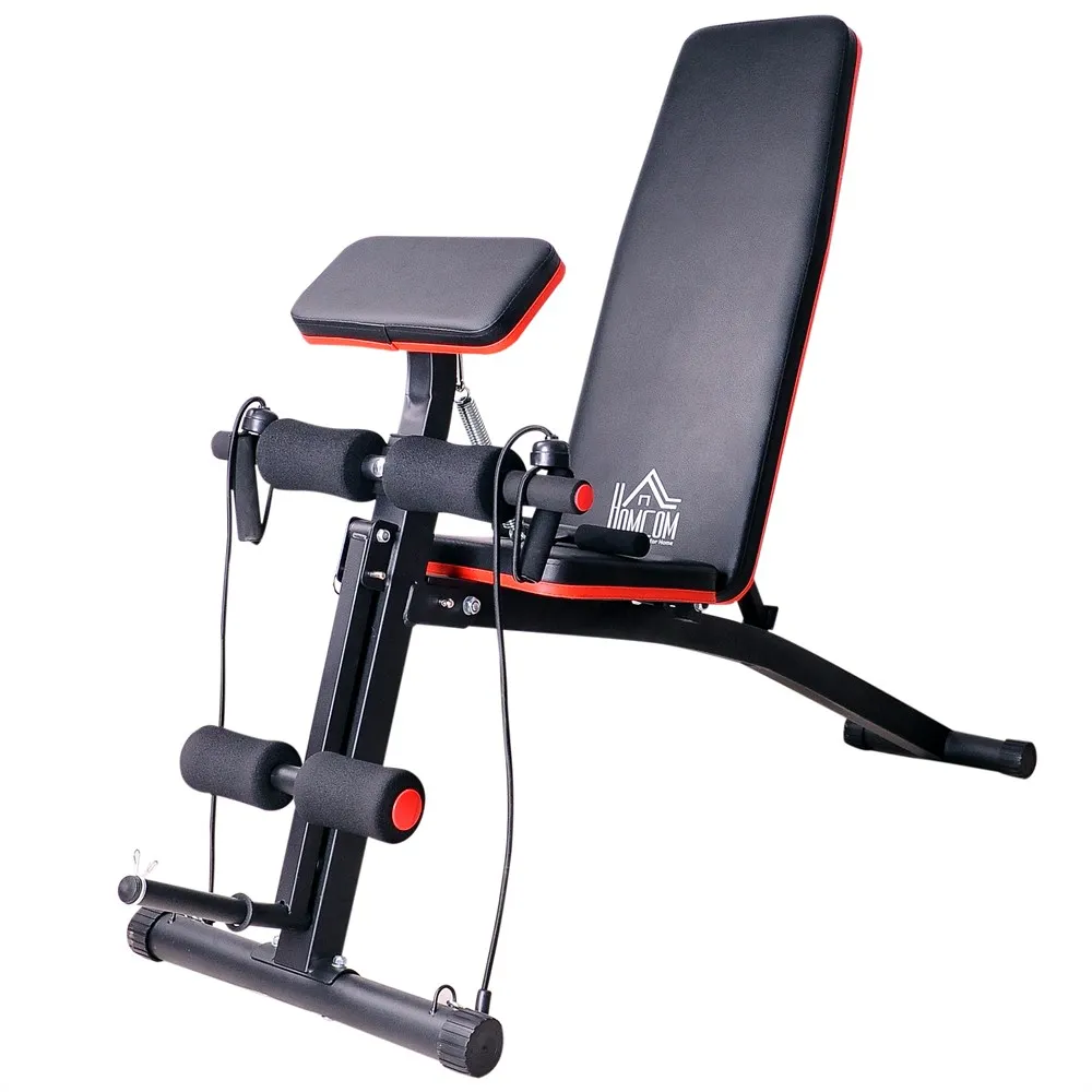 HOMCOM Banco de Pesas Mancuerna Plegable Inclinable Musculacion Multifuncional Entrenamiento Maquina de Fitness Gimnasio Hogar