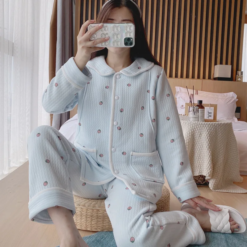 Pijama de lactancia en algodón acolchado cálido para otoño e invierno