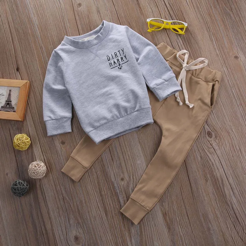 Ropa para niños, trajes, tendencia de primavera y otoño, camiseta de manga larga con letras para bebé, pantalones, 2 uds., trajes de ropa de 3 meses a 4 años, 2021 - imagen 3